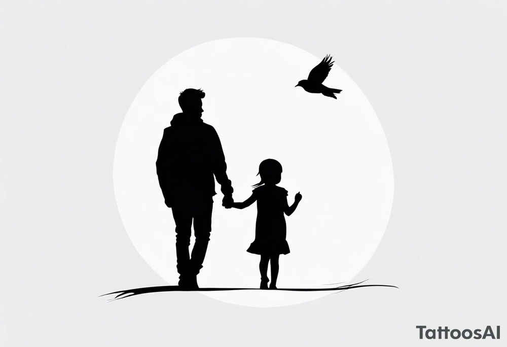 My daughter and younger son standing together silhouette tattoo idea