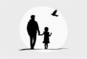 My daughter and younger son standing together silhouette tattoo idea