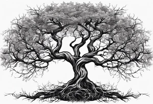 twisted leafless tree with long roots and branches stencil for chest and collar bone tattoo idea