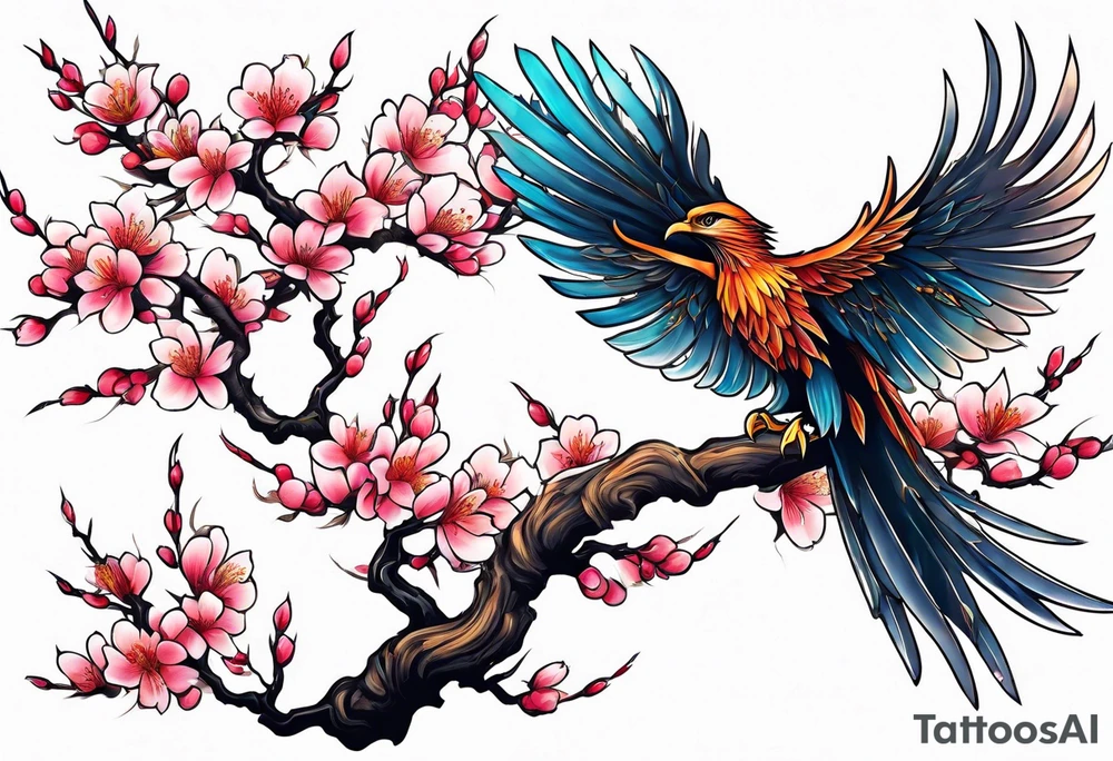 Sakura branch, phoenix, flight, freedom tattoo idea