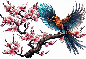 Sakura branch, phoenix, flight, freedom tattoo idea