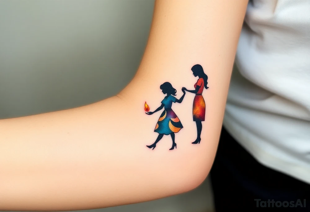 Silhouette of grandmother, mother and daughter passing a flame from oldest to youngest with the flame growing as it goes. tattoo idea