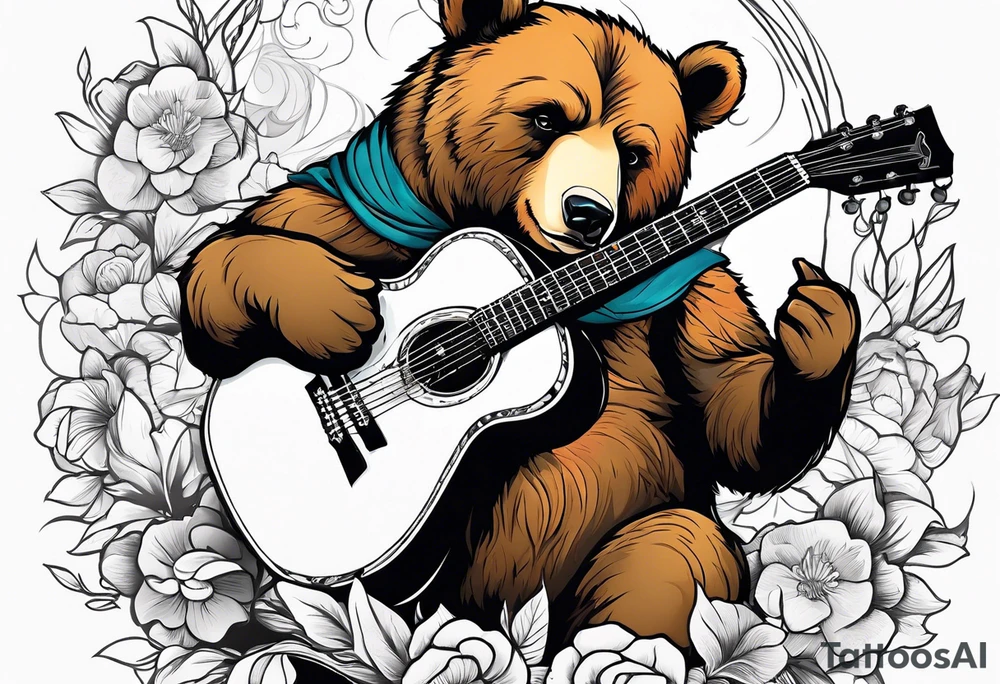 BEAR PLAYING GUITAR tattoo idea