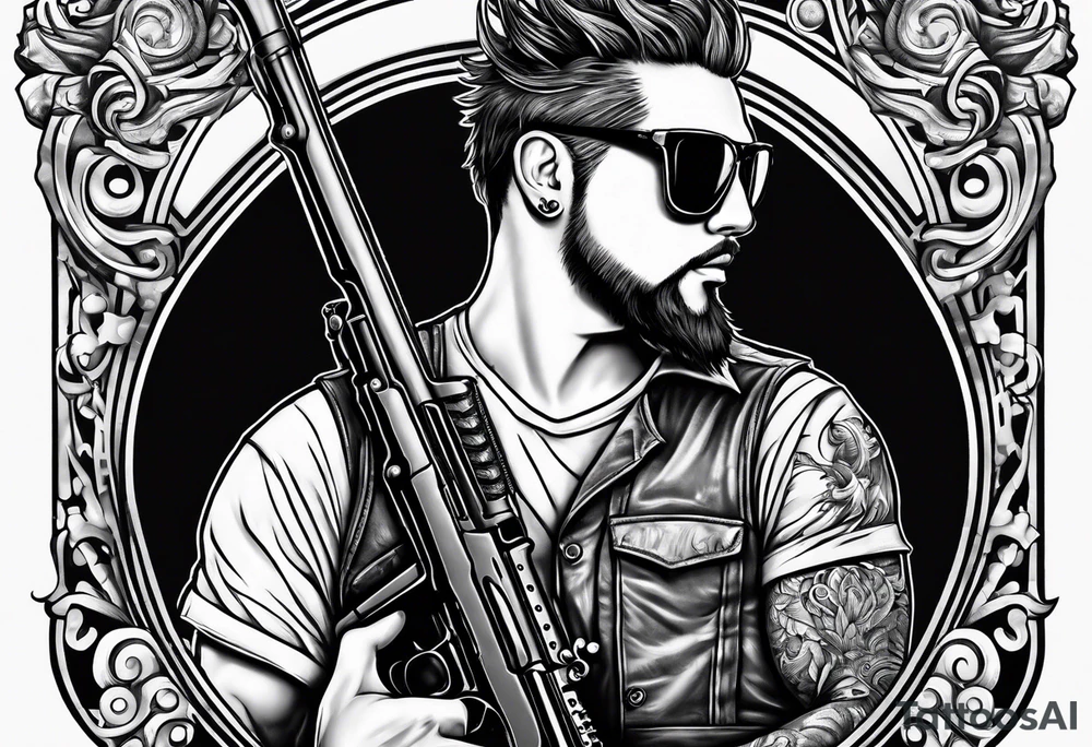 capricorn with sunglasses and shotgun tattoo idea