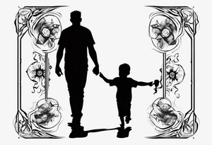 Silhouette of a father with two children, only outer lines tattoo idea