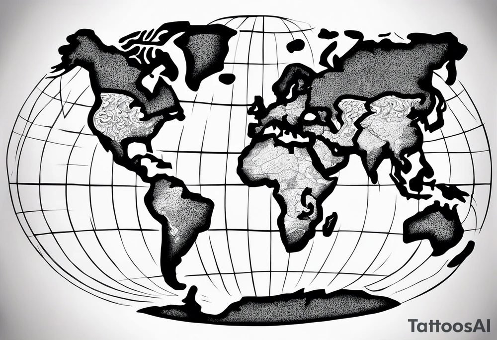 Planet with world map symbolising peace and freedom tattoo idea Planet with world map symbolising peace and freedom tattoo idea