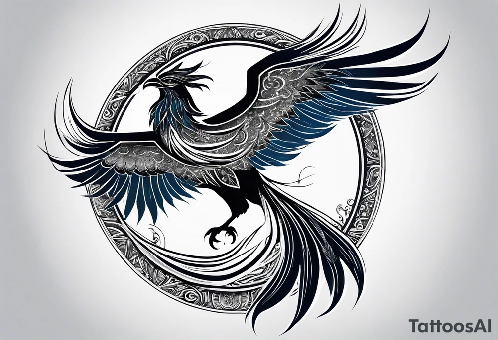 croquis d'un phoenix, lune bleu tattoo idea