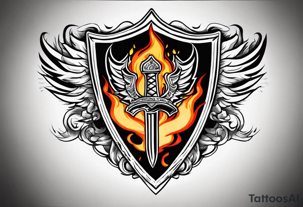 Valhalla on  fire shield sword tattoo idea