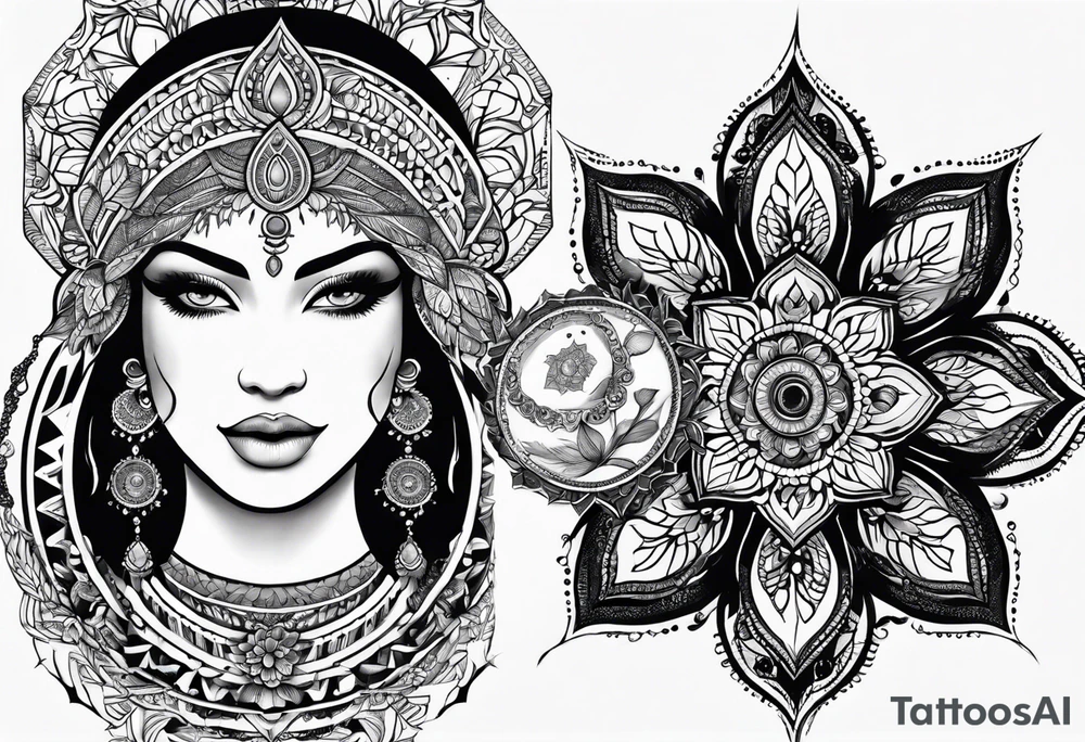 An intricate mandala design incorporating elements of nature and wisdom tattoo idea