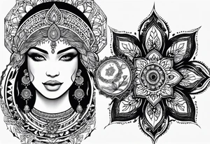 An intricate mandala design incorporating elements of nature and wisdom tattoo idea