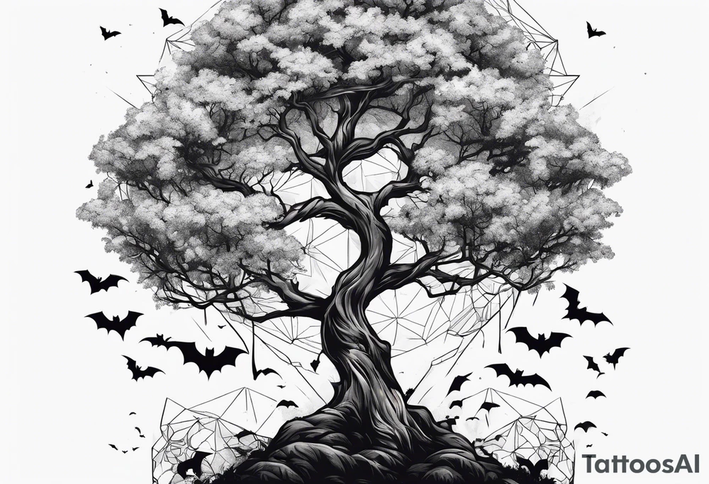 poison tree with wind and bats tattoo idea