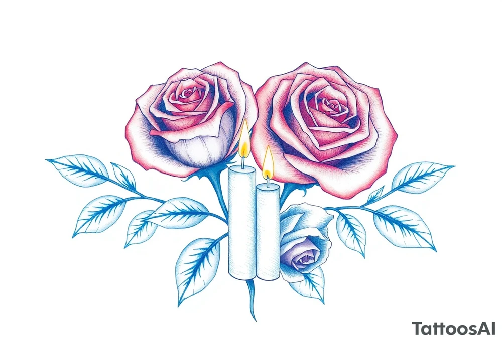Passed love one, two roses, two candles, blue tattoo idea