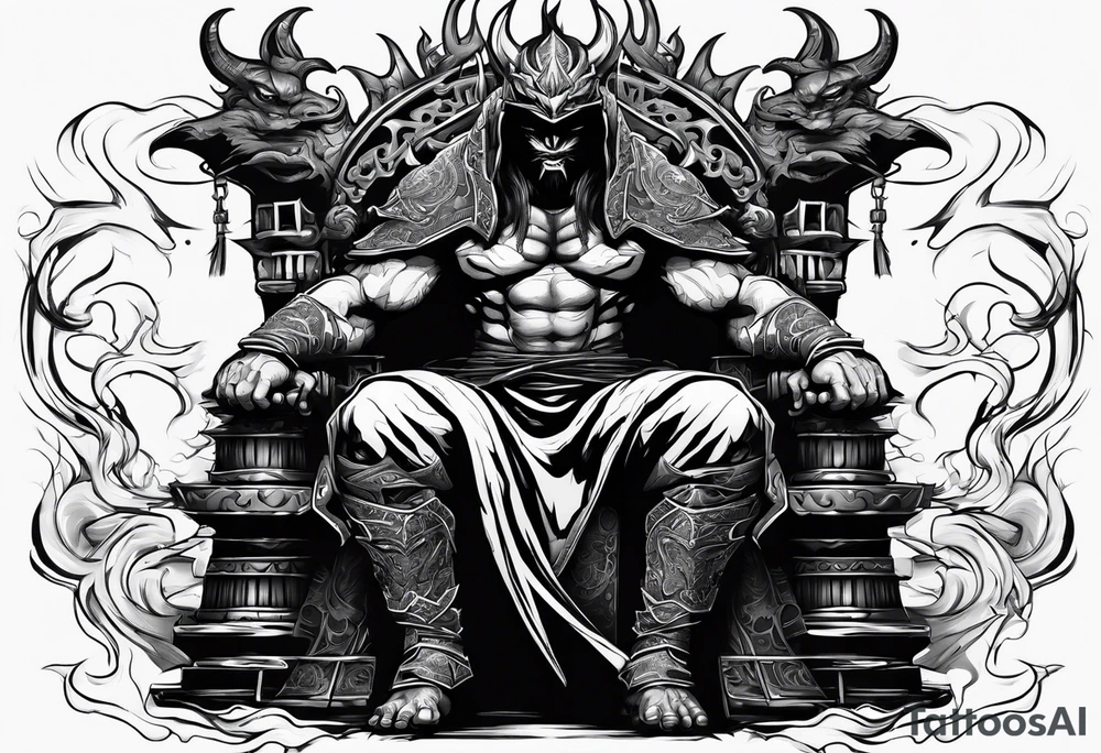 Angry demon ninja sitting on his throne tattoo idea