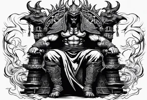 Angry demon ninja sitting on his throne tattoo idea