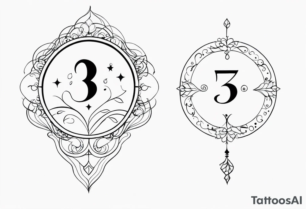 ⅓, ⅔, and 3/3 for siblings, with simple flourishes or design elements around the numbers tattoo idea
