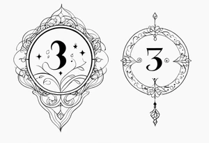 ⅓, ⅔, and 3/3 for siblings, with simple flourishes or design elements around the numbers tattoo idea