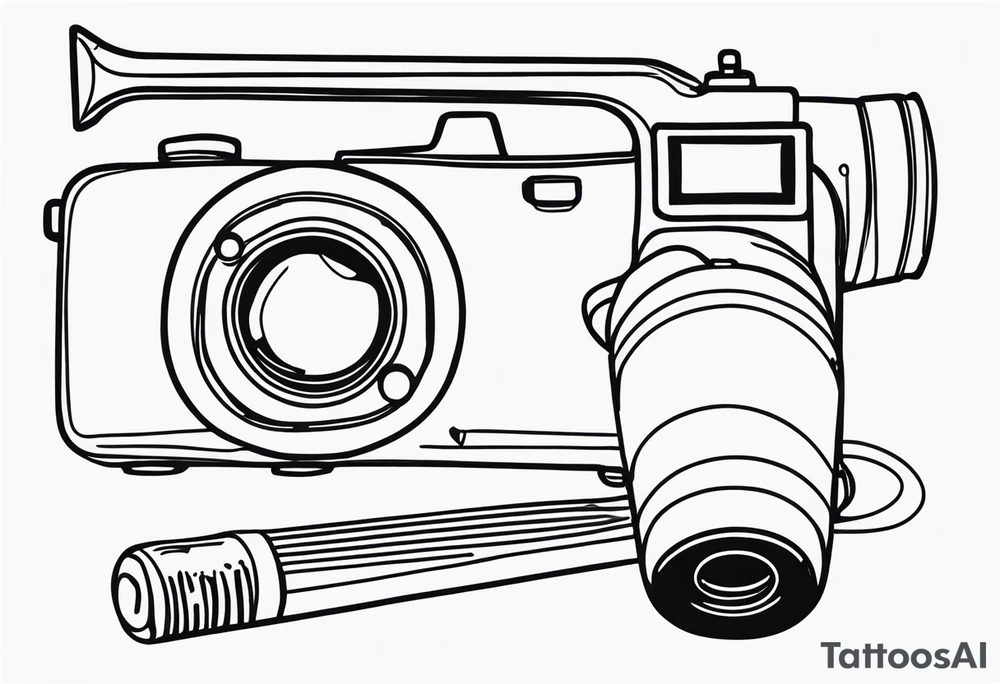 trombone and camera drawn with a single line tattoo idea