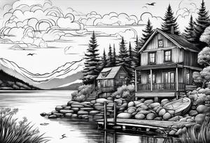 Lake view with wharf no home tattoo idea