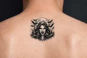 female vampire,bats,full moon. tattoo idea