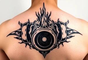 a back tattoo that looks like an exhaust vent tattoo idea