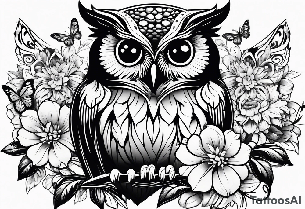Flowers with butterflies and a owl tattoo idea Flowers with butterflies and a owl tattoo idea