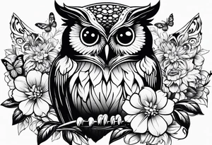 Flowers with butterflies and a owl tattoo idea