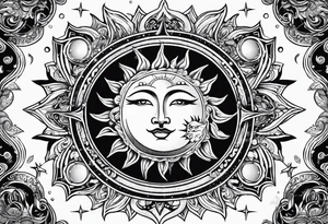 Sun moon and stars without facial features tattoo idea