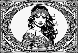 tramp stamp that says “hot wife” with neotribal line designs on each side tattoo idea