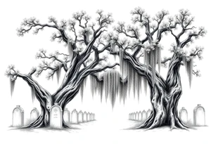 Laurel oaks with Spanish moss in a cemetery tattoo idea