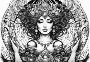 Gaia, hands outstretched over head , holding orb of creation above head tattoo idea