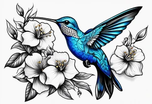 one solid blue hummingbird w/ dogwood flowers tattoo idea