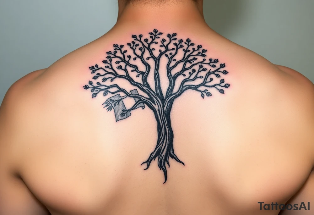 Tree of life with Jamaican and Irish flag colours combined tattoo idea