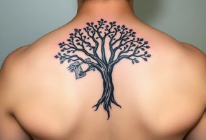 Tree of life with Jamaican and Irish flag colours combined tattoo idea