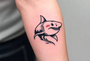 Masculine strong great white shark flowing forward in water tattoo idea