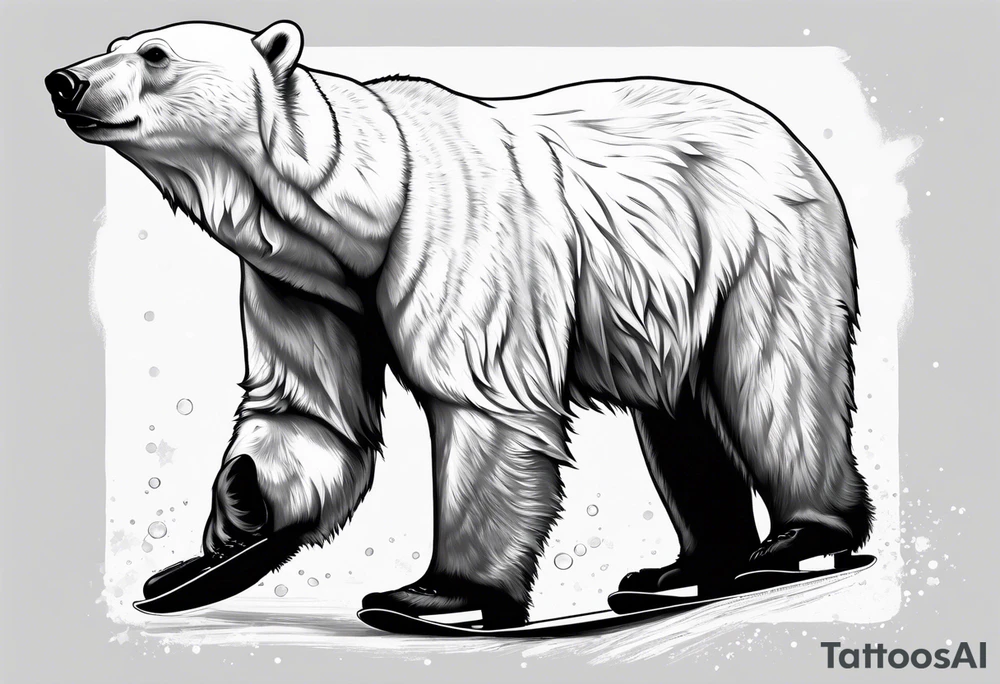 A polar bear standing on two legs holding a snowboard and wearing snow goggles tattoo idea