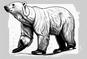 A polar bear standing on two legs holding a snowboard and wearing snow goggles tattoo idea