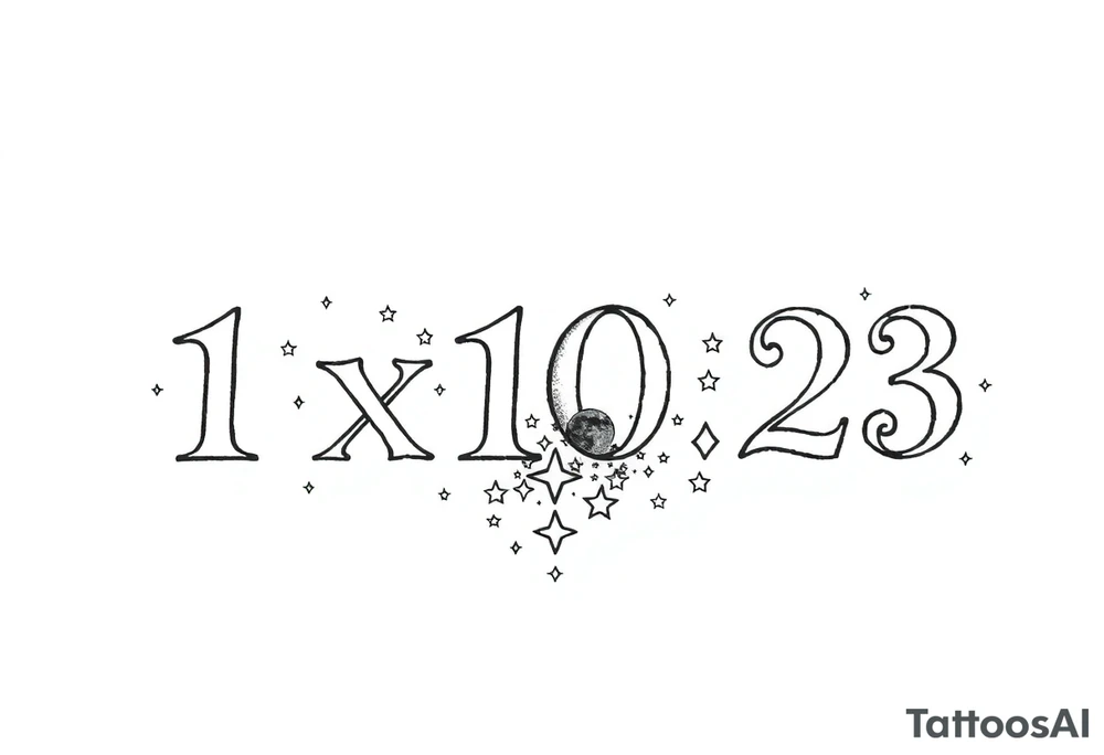 1x10^23 surrounded by cascade of stars and moon tattoo idea