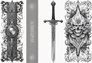 Fantasy sword thin delicate tattoo idea