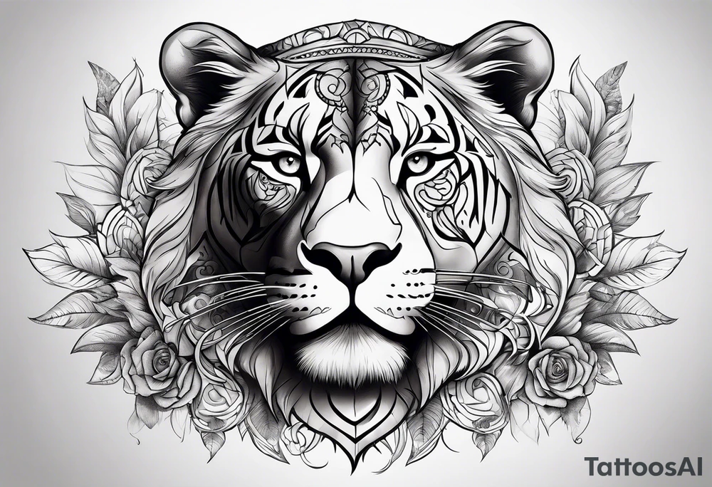 leão com relógio e bússola tattoo idea