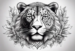 leão com relógio e bússola tattoo idea