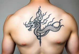 Flow dragon staff fire on the chest tattoo idea