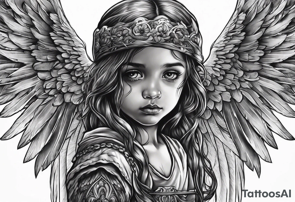 Kid looking up at the angel of death tattoo idea