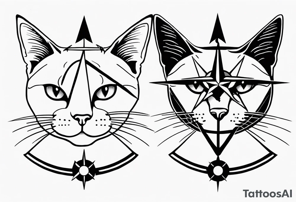 Matching cats with an anchor and a compass tattoo idea