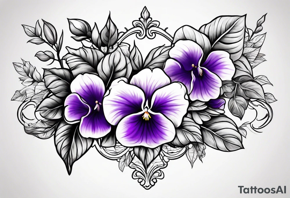 violet with greenery tattoo idea