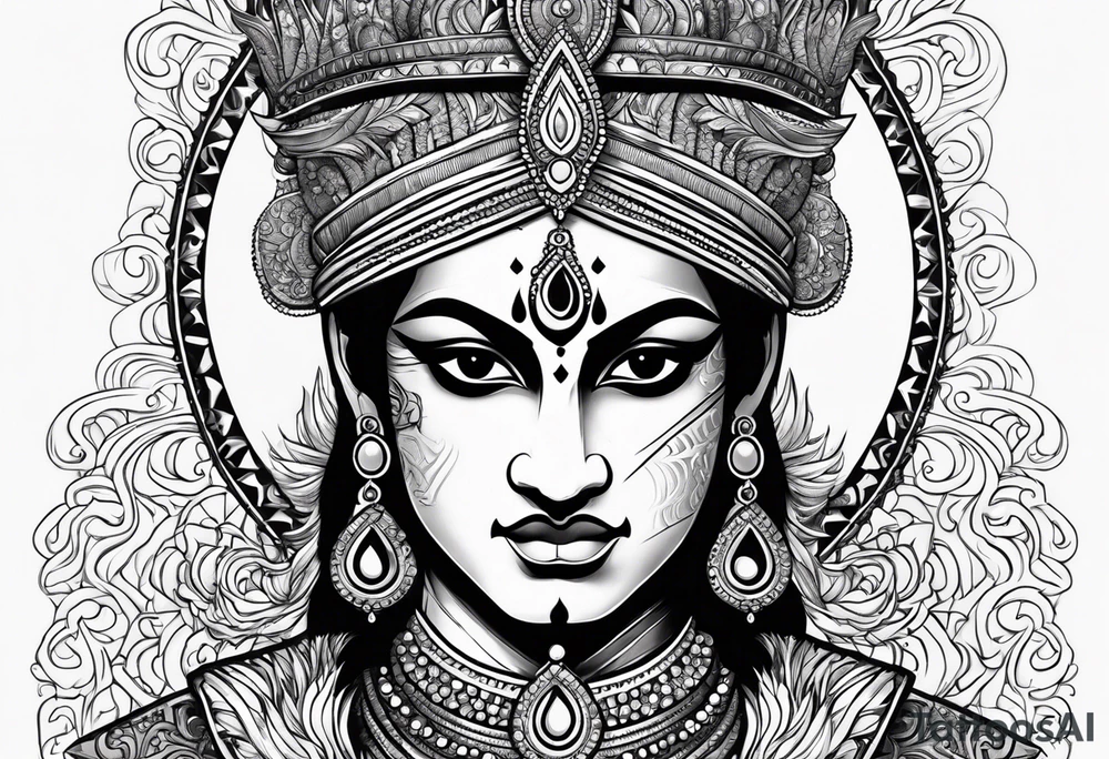 Full Lord krishna in angry mood tattoo idea