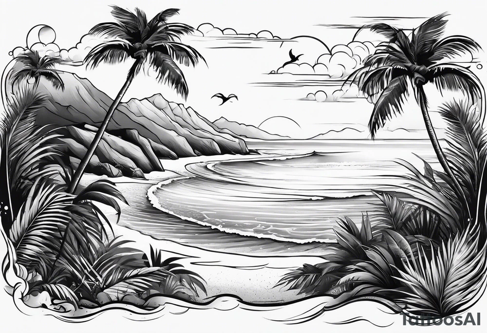 simple beach landscape on upper arm with palm trees tattoo idea simple beach landscape on upper arm with palm trees tattoo idea