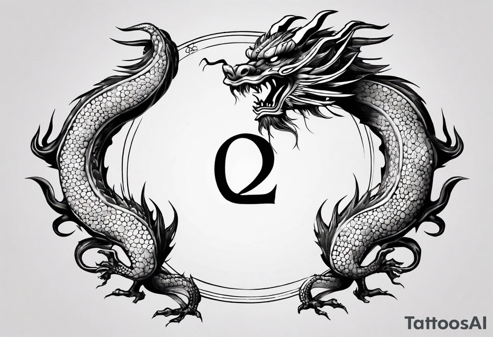 Chinese dragon in a circular shape with "02.03" written on its skin tattoo idea