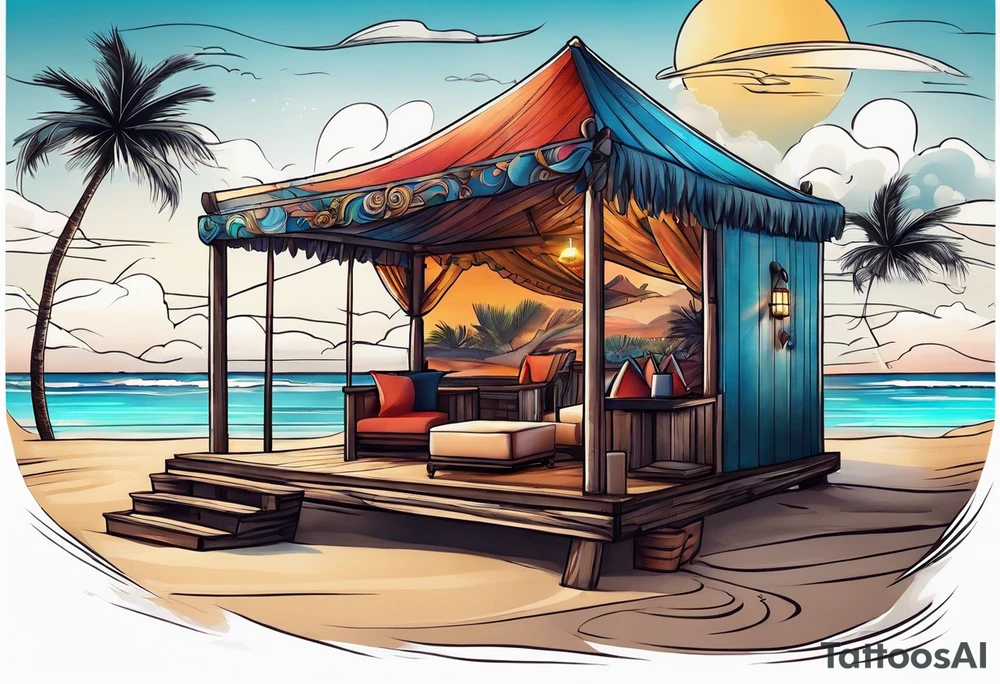 cabana on a beach tattoo idea