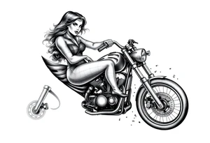 woman on a motorcycle combined with a gambling theme all sleeve tattoo idea