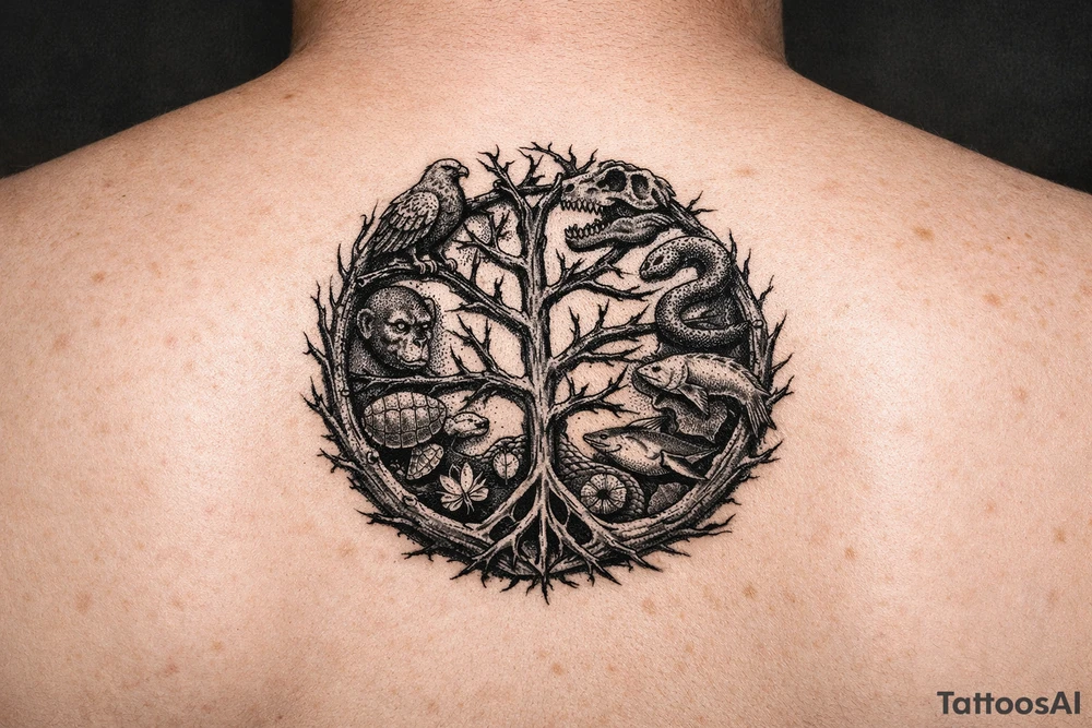 species phylogeny circle as tree branches tattoo idea